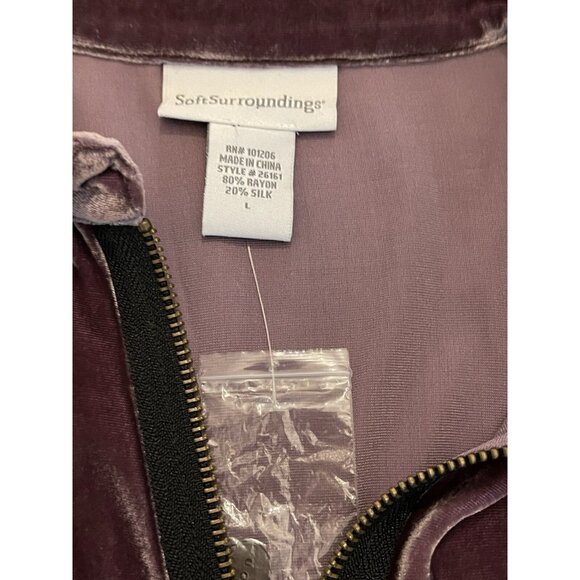 Soft Surroundings Purple Velvet Long Sleeve Zip Up Tunic Blouse Silk Blend Large - Picture 6 of 8